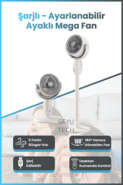 SEYUTECH Ayarlanabilir Ayaklı Mega Fan Taşınabilir Şarj Edilebilir Kumandalı ...