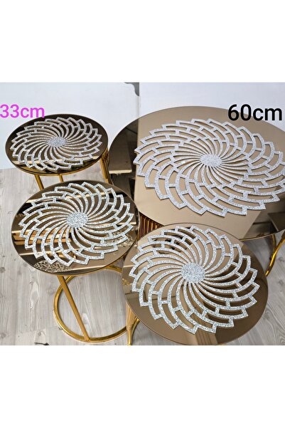 SEHARA 4 Parça ""sehpa Örtüsü"" (1 AD. 60CM'LİK ORTA SEHPA ÖRTÜSÜ, 3 AD. 33CM'LİK ZİGON ÖRTÜSÜ)/ışıltılı
