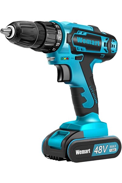 Wemart مجموعة مثقاب كهربائي لاسلكي، 48 فولت مع بطارية، 25+1 إعداد، سرعتان متغ...