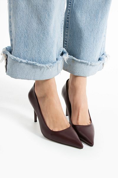 Güllü Shoes Burgundy Matte Vegan Leather 9cm Heeled Memory Padded Comfortable Fit Pointed Toe Women's Stiletto