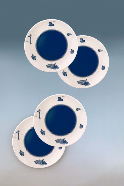 Bursa Porselen Dekor Sailor 4 Piece Porcelain Cake Plate