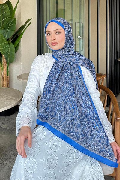 lamelif Retro Pattern Soft Shawl Blue