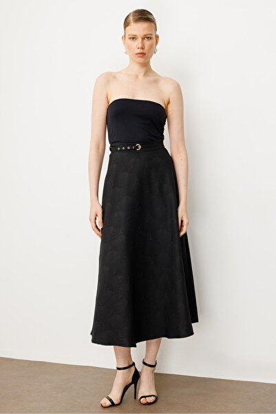 Moda İlgi Modailgi Beli Kemerli Evaze Etek - 75208 Siyah