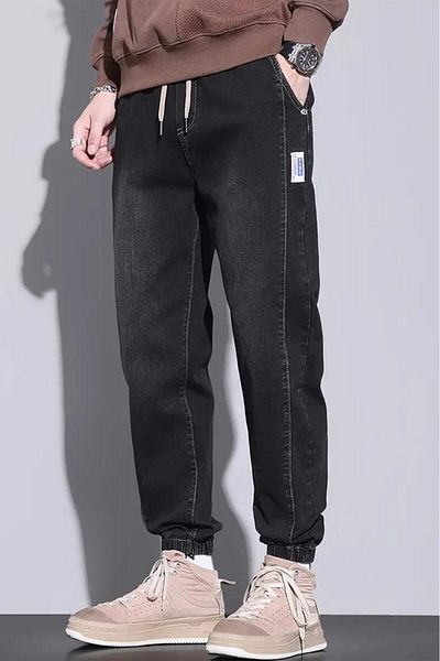 Oksit Reax Simon Men's Jean Pants with Elastic Waist and Leg Drawstring Jogger Cut