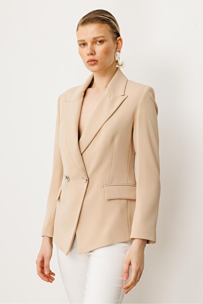 Moda İlgi Modailgi Yanları Metal Aksesuarlı Kruvaze Ceket Taş