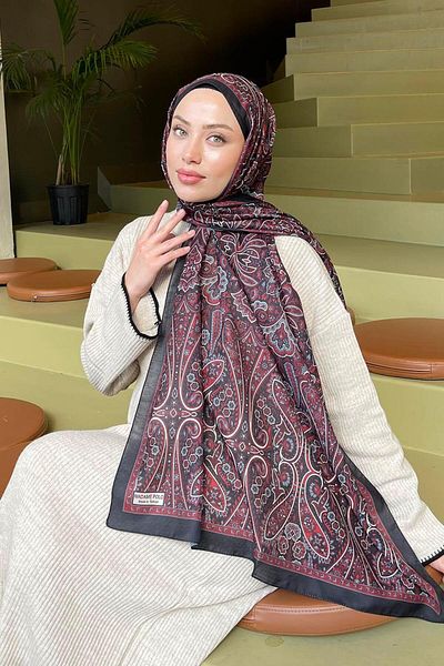 lamelif Retro Pattern Soft Shawl Claret Red