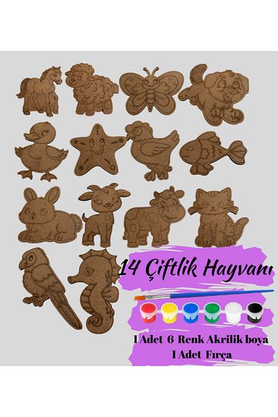 MODAT Wooden DIY Farm Animals Painting Set Educational Montessori Children's Development Toy 14Pcs