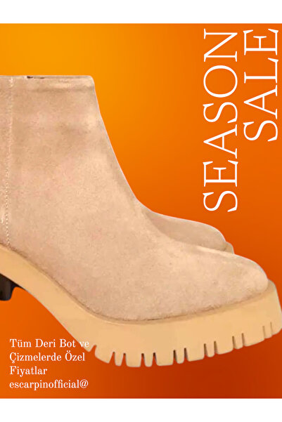 ESCARPIN KADIN HAKİKİ DERİ SÜET KALIN YÜKSEK TABANLI BOT