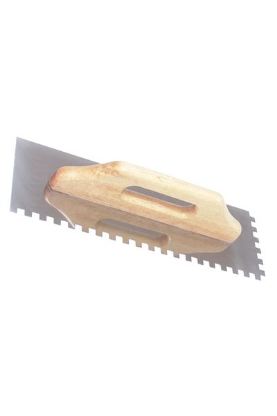 flores Stainless steel notched trowel, wooden handle, 500 x 130 mm