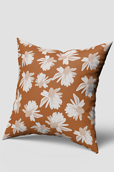 EsnafAli Orange Floral Patterned Throw Pillow Cover