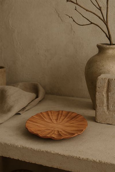 Barine Teak Wood Wave Patterned Plate 20 cm