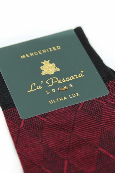 La Pescara Burgundy Diamond Pattern Mercerized Ultra Luxury Single Men's Socks Crp334