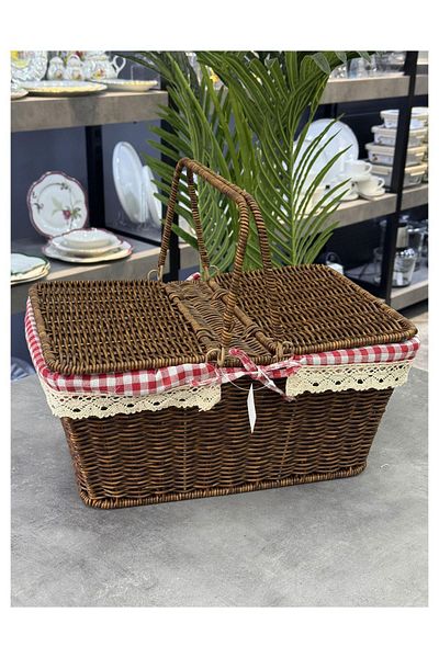 Doğudeko Rectangular Rattan Luxury Brown Picnic Basket