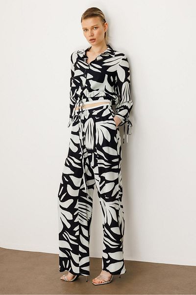 Moda İlgi Modailgi Elastic Waist Stripe Detailed Tied Loose Trousers - 10065 Black