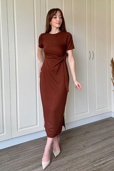 Dilay Gökoğlu Butik Φόρεμα Midi Modal Brown με δεμένο