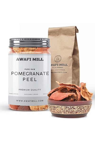 AWAFI MILL Dried Pomegranate Peel | Natural Sun-Dried Pomegranate Rind - Bottle of 100 gram / 3.5 Oz