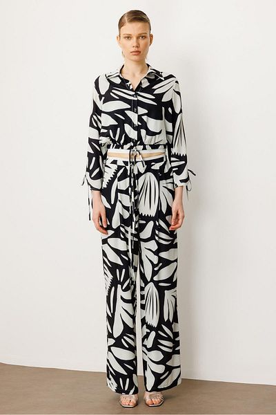 Moda İlgi Modailgi Elastic Waist Stripe Detailed Tied Loose Trousers - 10065 Black