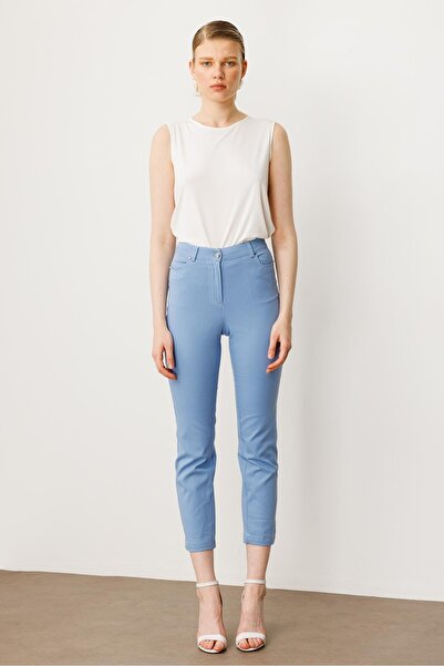 Moda İlgi Modailgi İç Kemeri Lastikli Spor Dikişli Bilek Boy Pantolon - 75202 Mavi