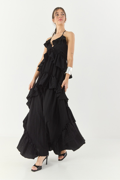 Bianco Lucci Women Premium Halter Neck Helenistic Fold Layered Strap Long Dress 242-6020 60283320