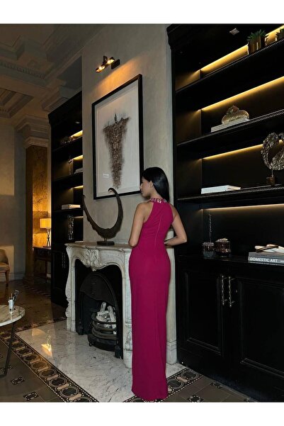 Modafeminen Scuba Krep Kumaş Elbise Fuşya 583176