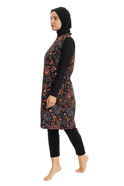 LEOMA Fully Covered Water Repellent Quick Drying Side Adjustable Zippered Patterned Hijab Swimsuit