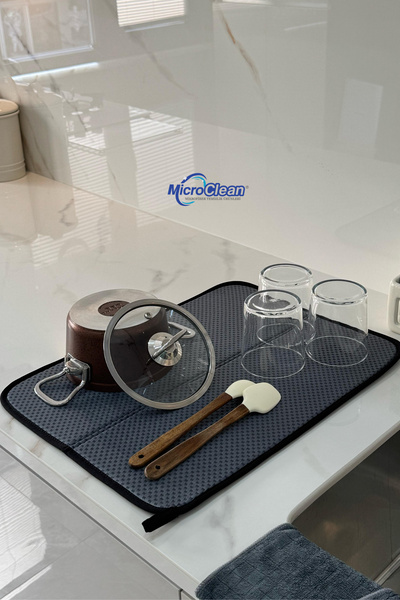 Micro Clean Missclean Mikrofiber Bulaşık Kurulama Matı Gri Renk 36*45 Cm Bulaşık Altlığı Süper Emici