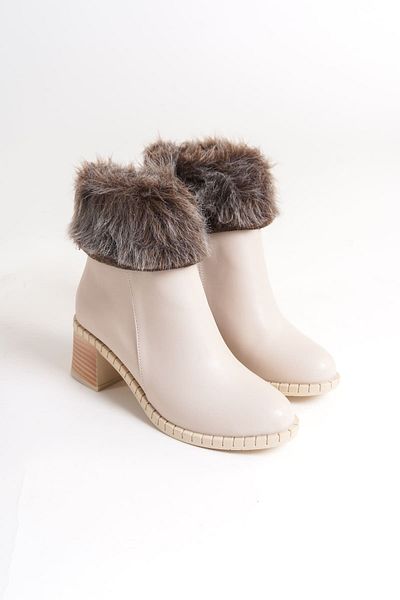 Zerenyus Γυναικείες μπότες με φερμουάρ Julia Orthopedic Sole Feather Heeled - Kt Cream