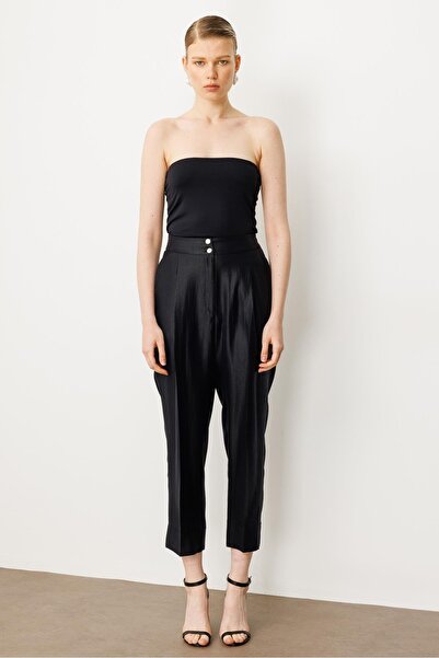 Moda İlgi Modailgi Arka Kemeri Lastikli Pile Detaylı Pantolon - 15075 Siyah