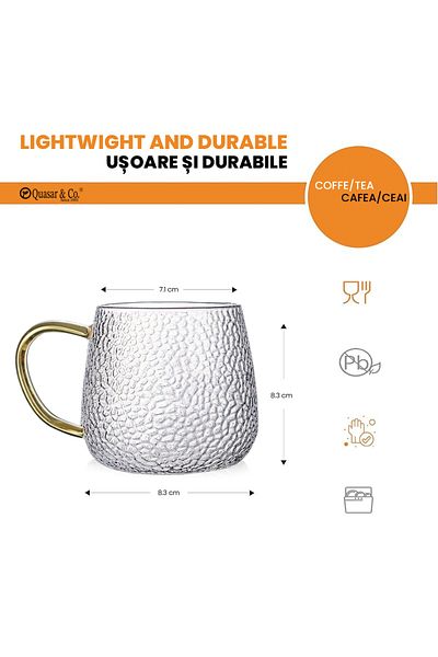 Quasar & Co. Set of 6 mugs, Quasar & Co.®, heat-resistant, coffee/tea, 300 ml, borosilicate glass, transparent