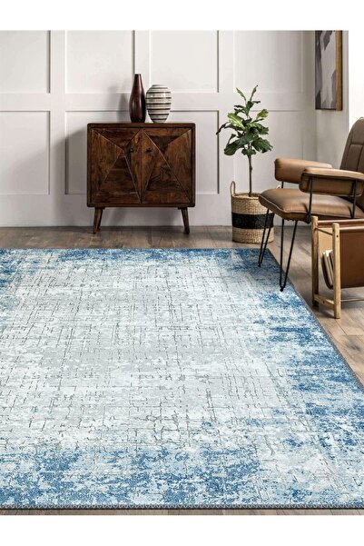Serteks Plavento Modern Desen Mavi Yıkanabilir Eko Salon - Oturma Odası Halısı