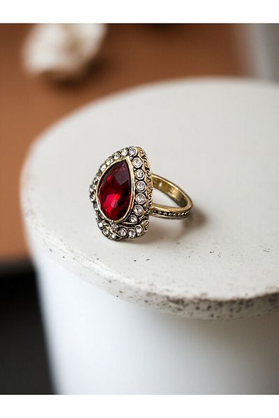 FAYRA ACCESSORIES Antique Bronze Water Drop Ring with Crystal Stone