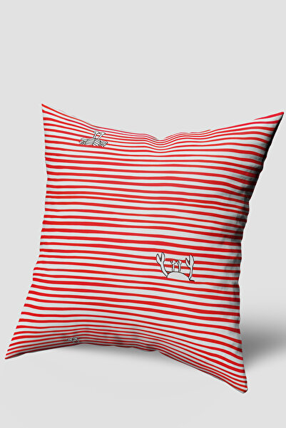 EsnafAli Κόκκινο και άσπρο ριγέ κάλυμμα μαξιλαριού με σχήμα καβουριού