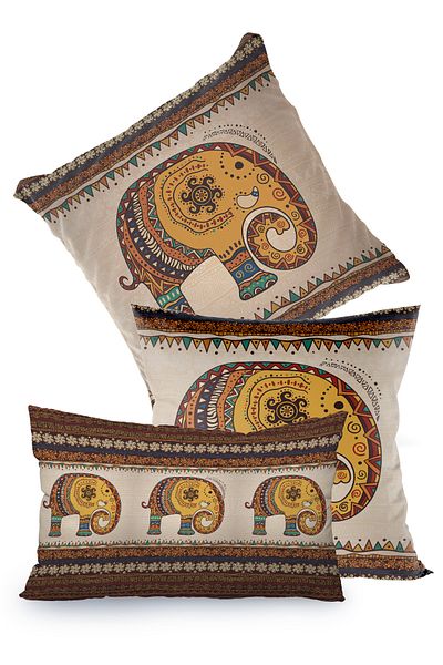 EsnafAli Brown African Ethnic Elephant Figured Throw Pillow Cover