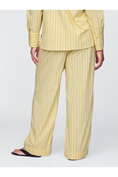 GAP Kadın Sarı %100 Organik Pamuk Poplin Easy Wide-Leg Pantolon