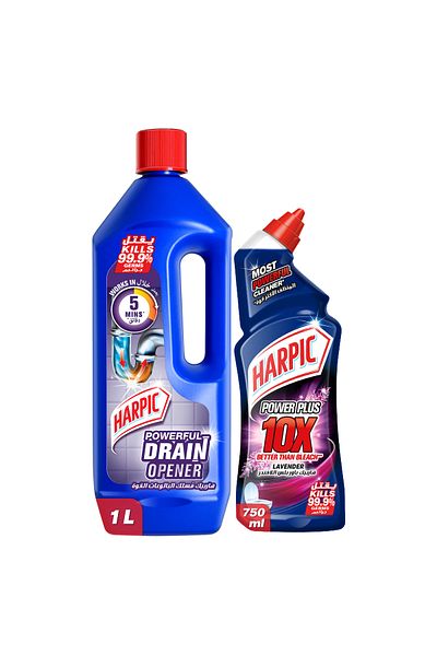 Harpic Toilet cleaner liquid power plus lavender 750ml+ harpic powerful drain opener cleaning gel 1l