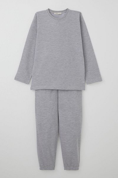 Breeze Boy's Pajama Set with Bias Stripe Pattern, 4-8 Years, Light Gray