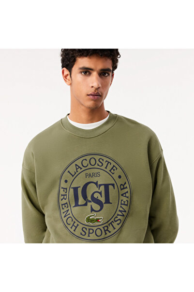 Lacoste Men's Loose Fit Crew Neck Printed Khaki Sweatshirt