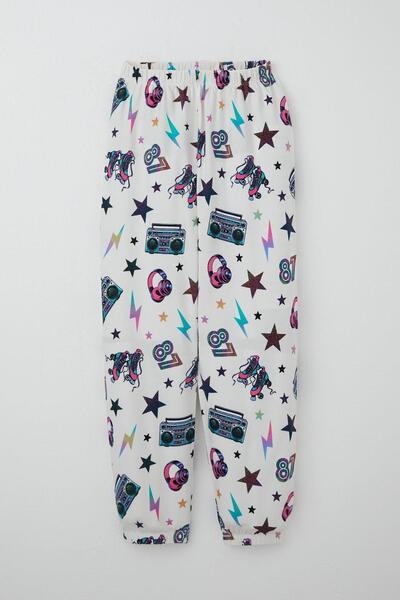 Breeze Kız Çocuk Pijama Takımı Müzik Temalı Yıldız Desenli 4-8 Yaş, Ekru