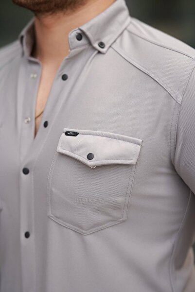 JANES Чоловіча сорочка з кишенями, ґудзиками та довгими рукавами