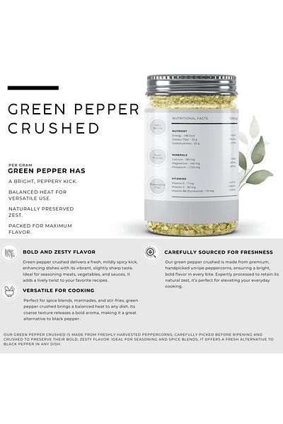 AWAFI MILL Green Pepper Crushed | Cracked Green Pepper - Bottle of 100 gram / 3.5 Oz
