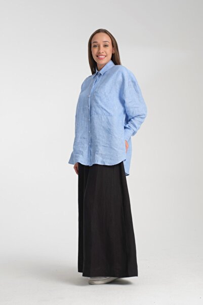 G-FOX Жіноча сорочка з 100% льону, оверсайз, вільний крій, довгі рукави – нат...