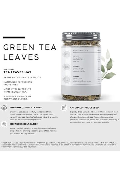 AWAFI MILL GREEN TEA LEAVES | Dried Loose Green Tea - Bottle of 100 gram / 3.5 Oz