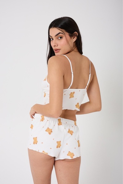 ELORİA Σετ σορτς με λεπτές τιράντες με σχέδιο αρκουδάκι, κομψό και χαριτωμένο καλοκαιρινό Animal b με τύπωμα