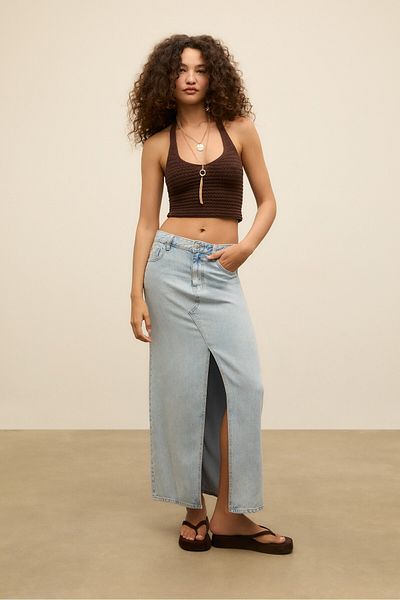 Stradivarius D70 flowing denim midi skirt