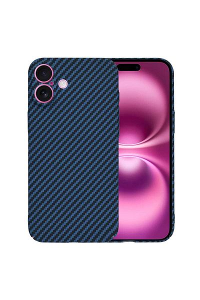 SKYDDAR INNOVATION Carcasă pentru iPhone 16 Plus, textură de carbon, Carbonite FiberShell, cyan, set de stickere
