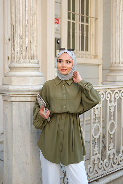 LOCCO Women's Tie-Up Silk Shirt Khaki Green