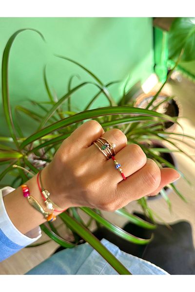 Atelier Çağla Red Adjustable String Ring with Glass Beads