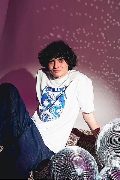 Sekizbiraltı Μεταλλική κεφαλή κρανίου με στάμπα Oversize Unisex Λευκό Tshirt