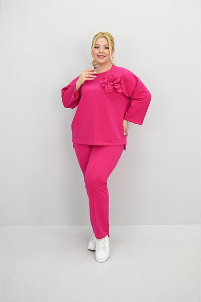 Koza Butik Γυναικείο Σετ Φόρμας Μεγάλου Μεγέθους Μακρυμάνικο Αξεσουάρ Λουλούδι 8182-25