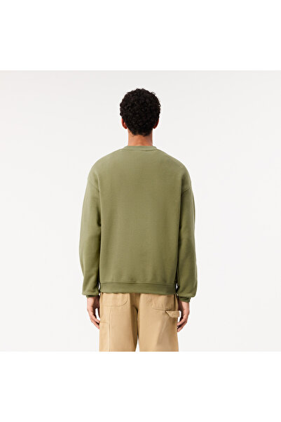 Lacoste Men's Loose Fit Crew Neck Printed Khaki Sweatshirt